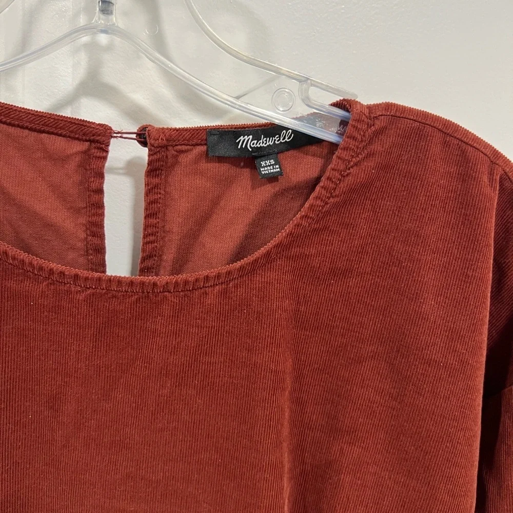 Madewell Corduroy Puff Sleeve Mini Dress Rust Red XXS Cottagecore Babydoll